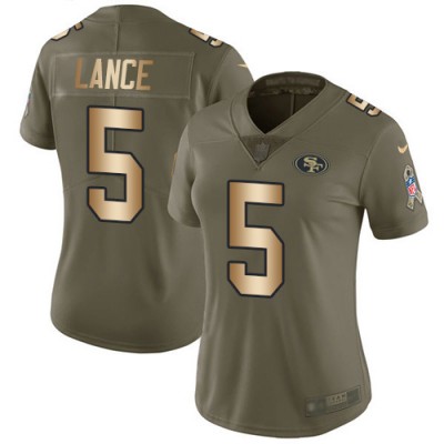 San Francisco 49ers #5 Trey Lance OliveGold Women's Stitched NFL Limited 2017 Salute To Service Jersey
